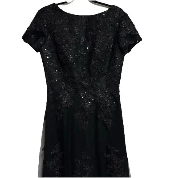 Women’s Black Lace Maxi Dress Size 12 Formal Short Sleeve Drawstring Prom NWOT - Picture 12 of 16